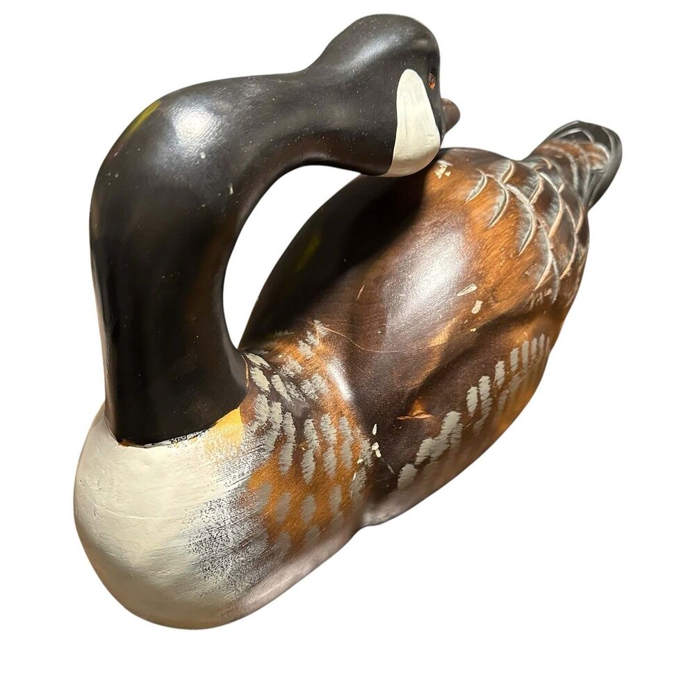 Vintage 1986 Hand Carved Wood Canada Goose Decoy 23in Preening Glass Eyes Large - Picture 15 of 15